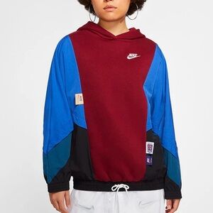 Nike Colorblock Pullover Hoodie in Burgundy, Blue & Black